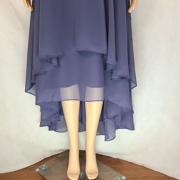 New Mother of the Bride (8) Stormy Blue Chiffon Half Sleeve Hi Lo  Maxi Dress - Picture 4 of 13